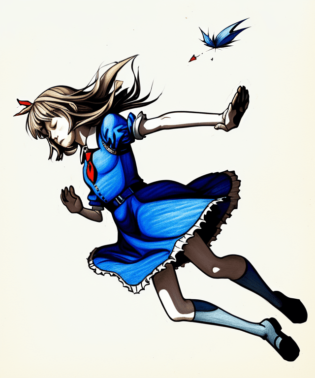 AI generated: alice, in a good drawing style free falling peacefully