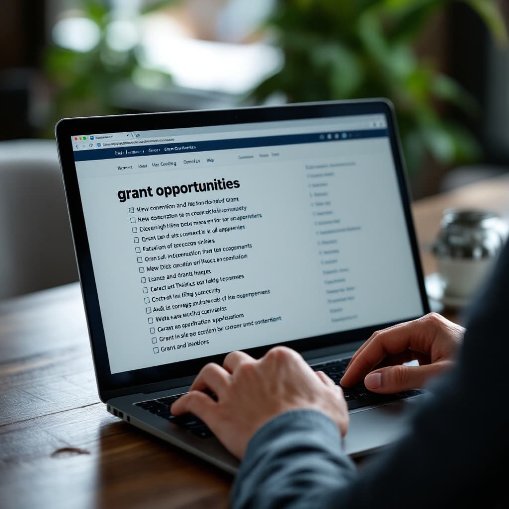 AI generated: A person reviewing a list of grant opportunities on a laptop. dslr, ultra quality, sharp focus, tack...