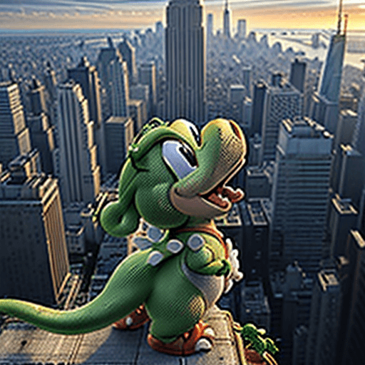 AI generated: create an image that features yoshi  set in a city seen from above