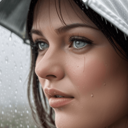AI generated: close-up photo, in the style of Monaris, rain scene, steve hanks, white and silver, normcore, close-...