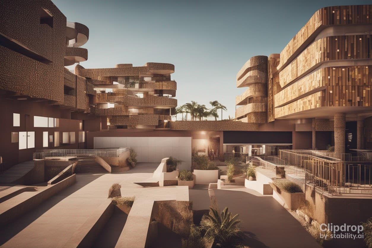 AI generated: cité moderne et futuriste avec des motifs africains sur les murs