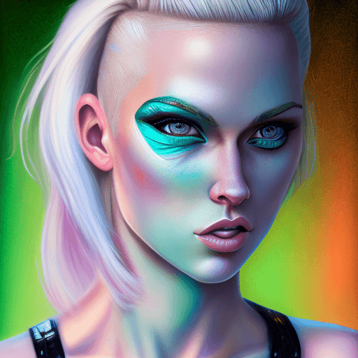 AI generated: a stunning realistic photograph of a beautiful women blonde crew cut 20 year old woman, wearing roll...