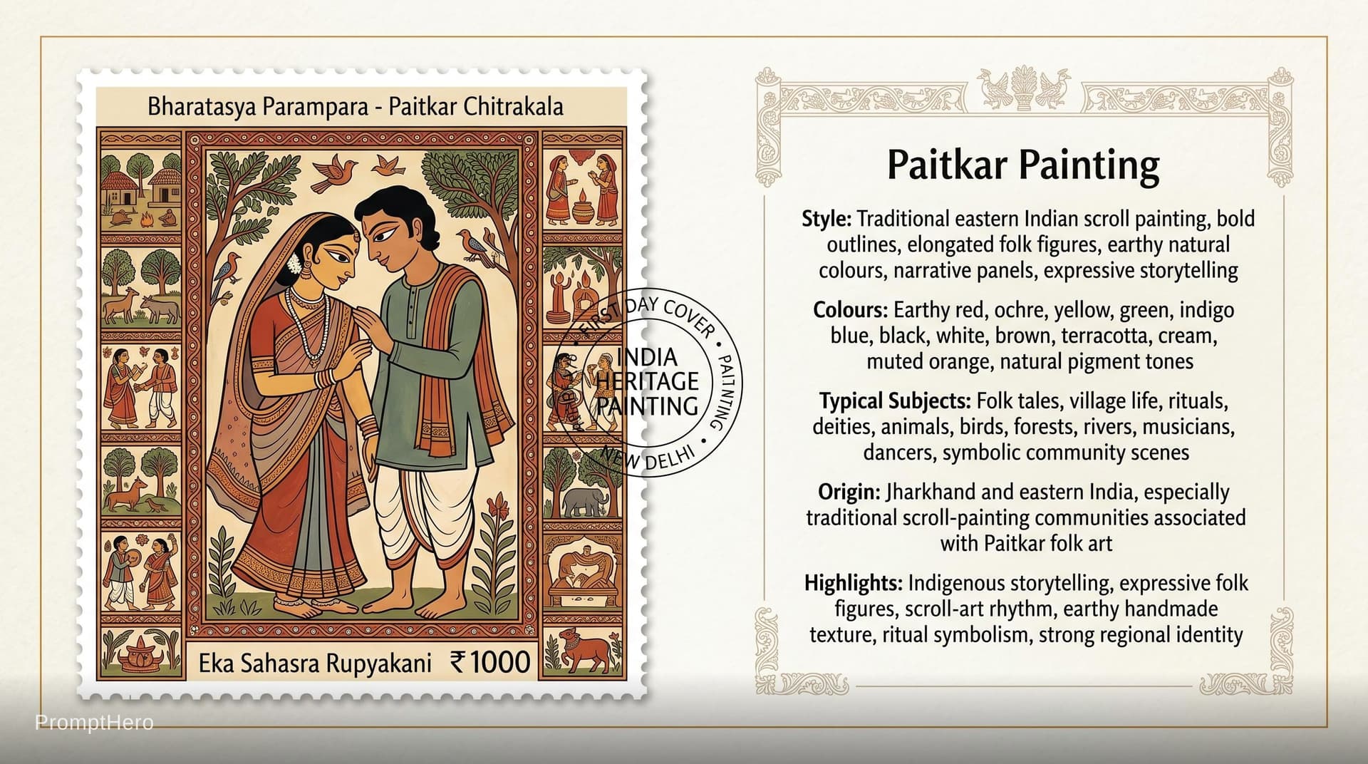 AI generated: Create a 16:9, 4K premium commemorative First Day Cover envelope inspired by India Post heritage des...