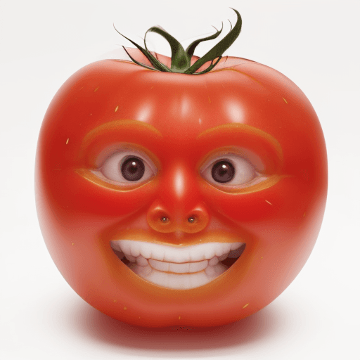 AI generated: A handsome tomato with a beautiful face , 8k , hd , ultra detail , white background