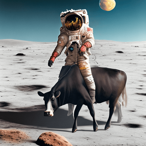 AI generated: A pornstar ridding a cow on the moon