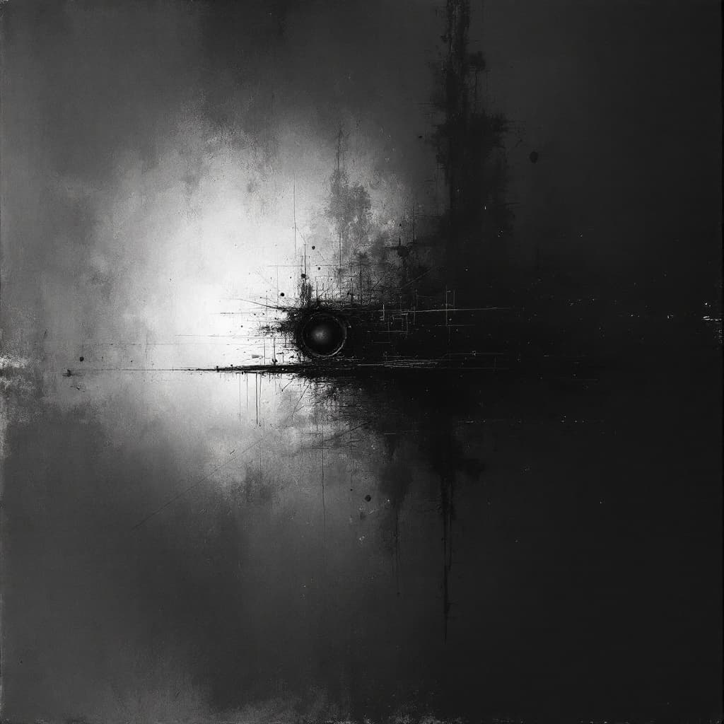 AI generated: abstract, minimalist, charcoal, psy, dark, dreep, b&w 