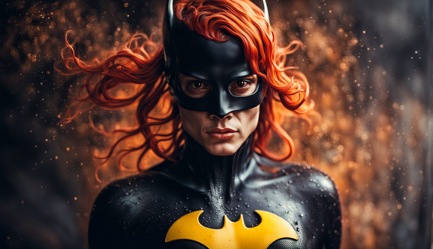 AI generated: 200mm Insanely detailed raw photo, close-up, a batgirl epic realistic mask, anatomically correct fem...