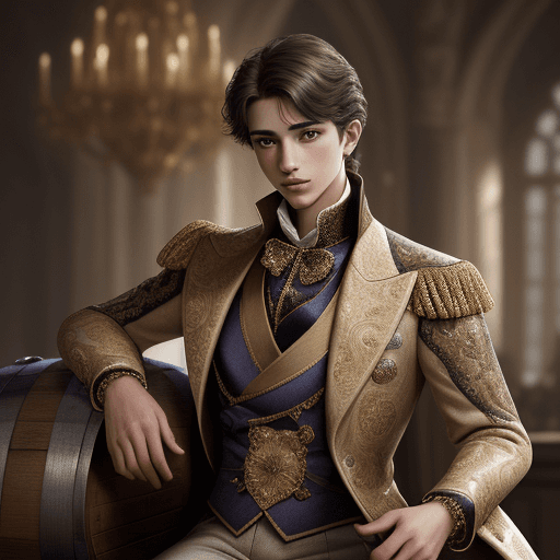 AI generated: A young prince with luxurious clothes, in a barrel hdr,(intricate details, hyperdetailed:1.2), cinem...