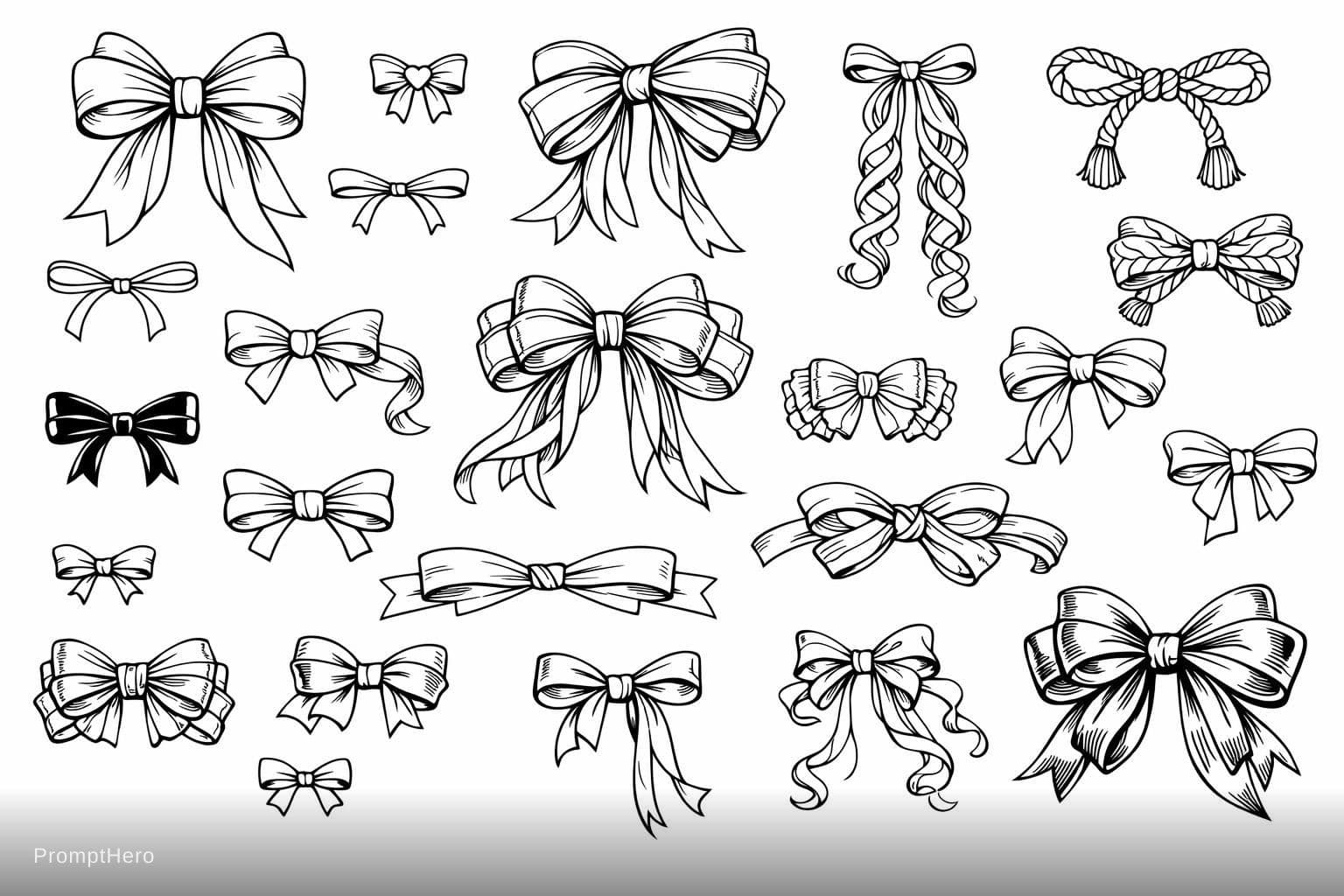 AI generated: Create a stunning high-resolution collage image featuring exactly 20 unique ribbon bow illustrations...