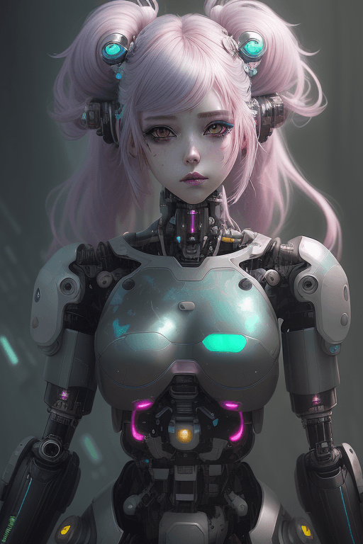 AI generated: a cute android princess girl, dystopian, cybernetic enhancements, makeup, pretty soft cute feminine,...