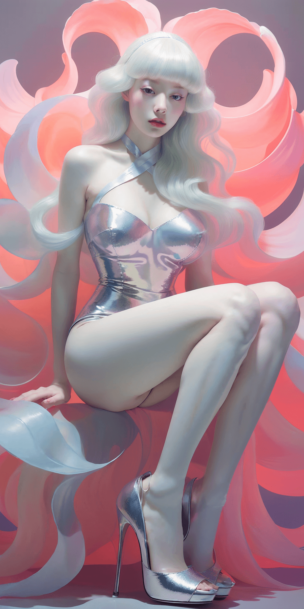 AI generated: ((best quality)),(real),(masterpiece),absurdres,realistic,1girl,goddess,very long hair,silver hair,w...