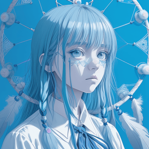 AI generated:  Dream Catcher, in the style of crisp neo-pop illustrations, sky-blue, nightcore, trompe-l'œil illus...