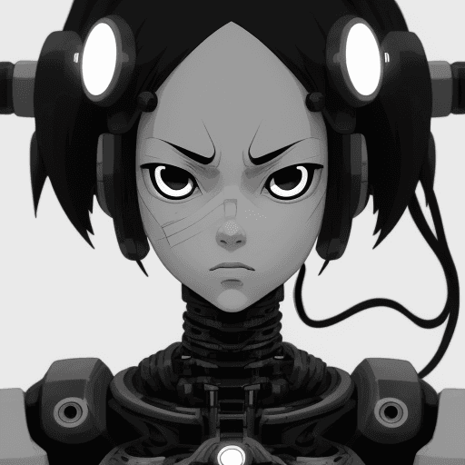 AI generated: no color, perfect anime illustration, portrait of a cyborg, {{{{{{black and white style}}}}}}, art b...