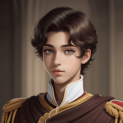 AI generated: young prince with dark hair and hazel eyes