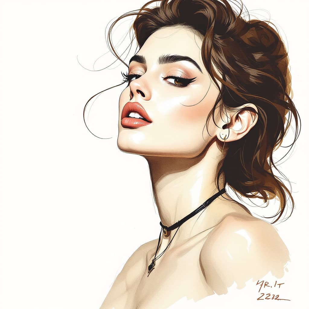 AI generated: A drawing of an attractive woman in the style of Frazetta, ink on paper, minimalistic, white backgro...