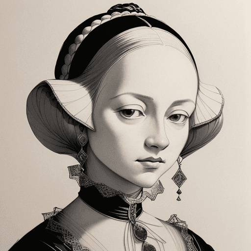 AI generated: pen painting, portrait of a woman, delicate ink lines, meticulous precision, in the style of the 17t...