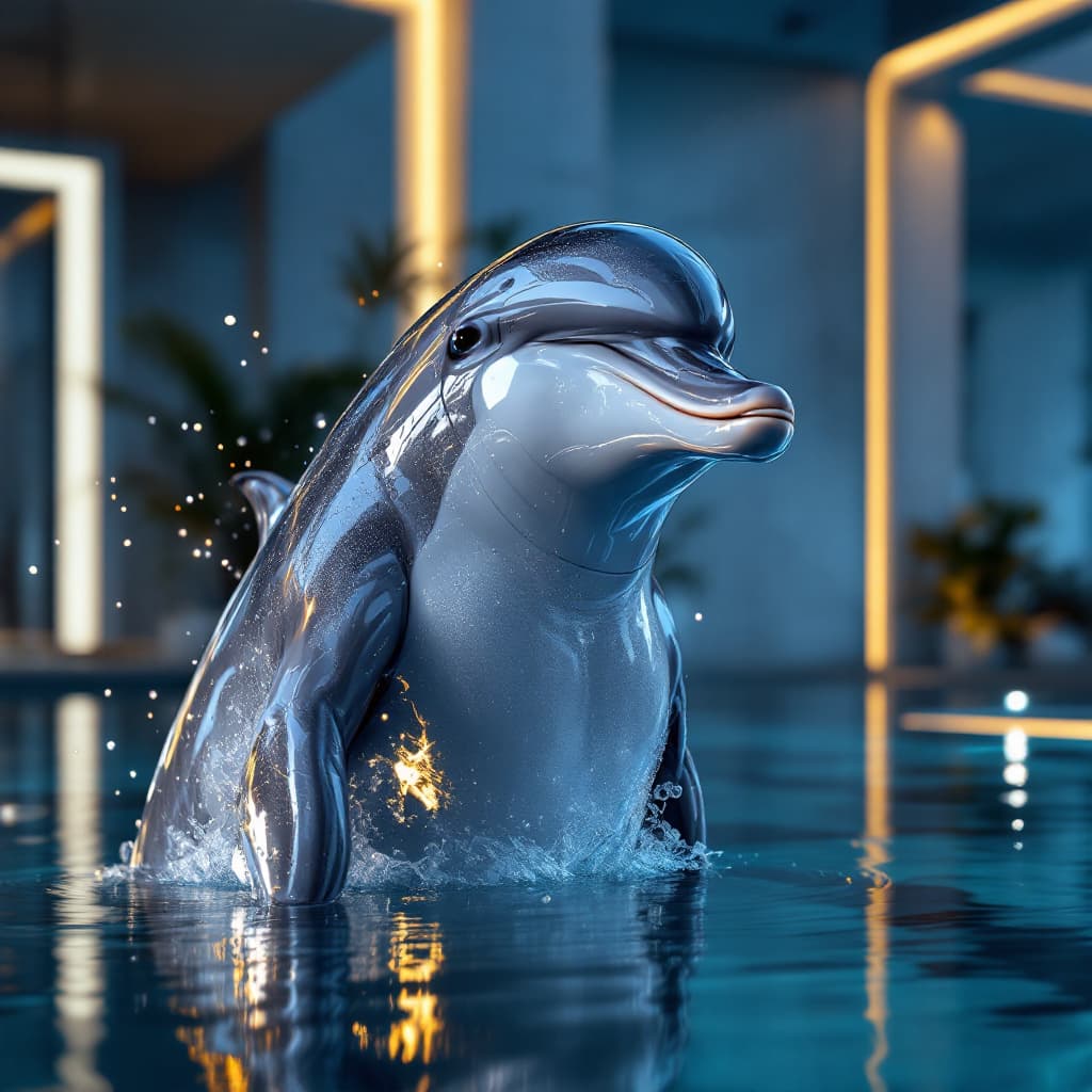 AI generated: ultra detailed photograph of a stunning anthropomorphic dolphin athletic modern dolphin in swimming ...