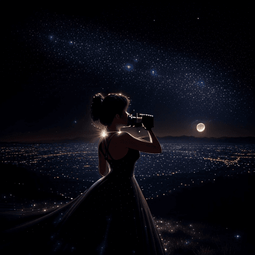 AI generated: Photo of a ultra realistic A starry nightscape with Sofia's silhouette holding the telescope, while ...