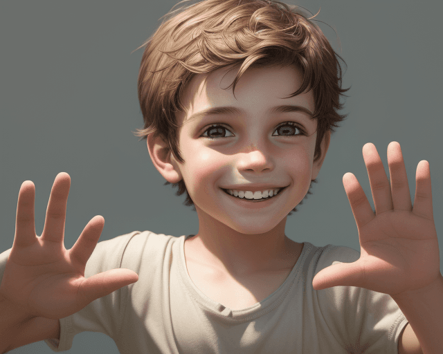 AI generated: realistic image of a boy with latin features smiling and waving his hand