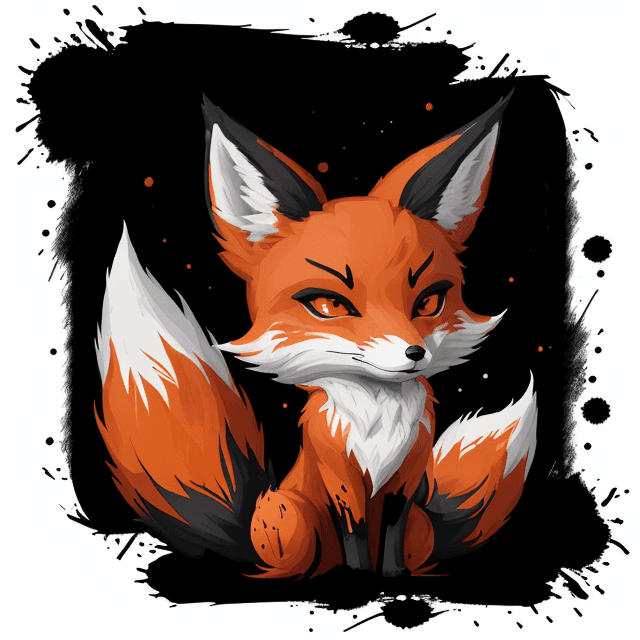AI generated: The image features a stylized fox logo on a black background with splattered paint.