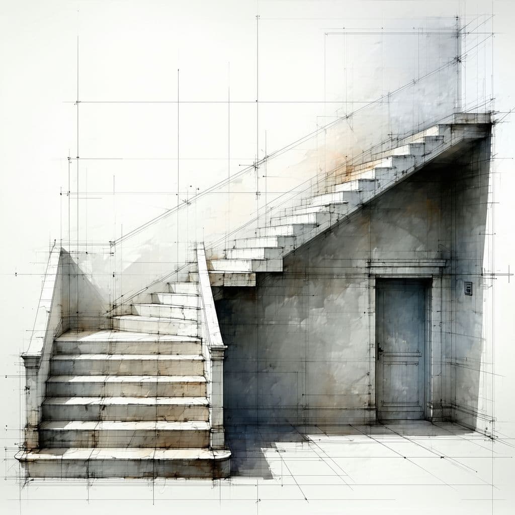 AI generated: dessin symbolique d'UN escalier relie deux écoles.
le premier ecole se trouve à la premiers extrémit...