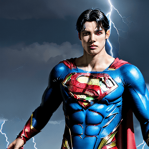 AI generated: "Generate an illustration of Dominic's costume, merging features of Superman and Flash. The suit sho...