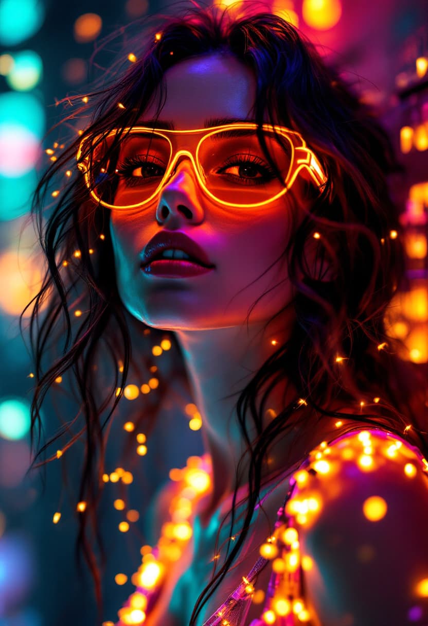 AI generated: a full body bio limerent woman looking at viewer, Futuristic retro vaporwave, neon woman with long m...