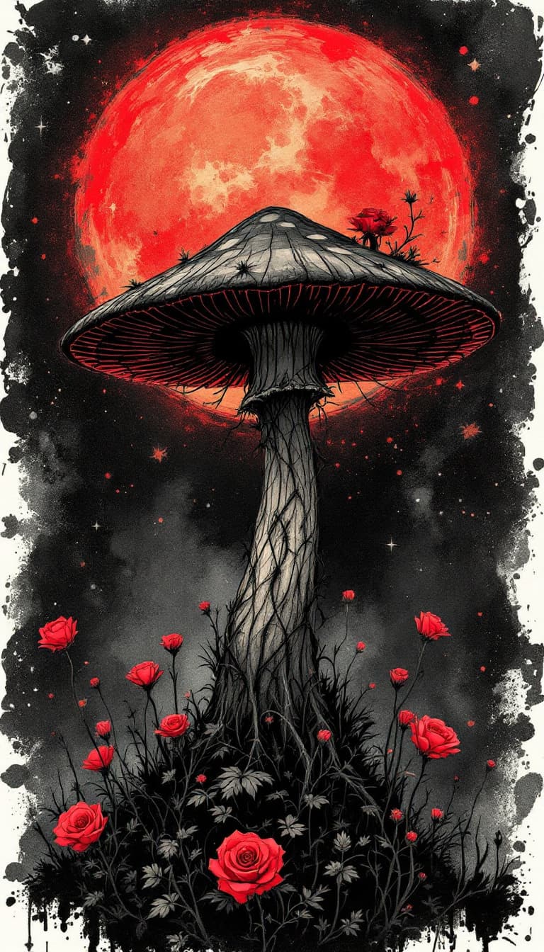 AI generated: HImage is a wet-on-wet watercolor landscape sketch retro goth-punk Traji Mii"Ranjir Rithandii A Tena...