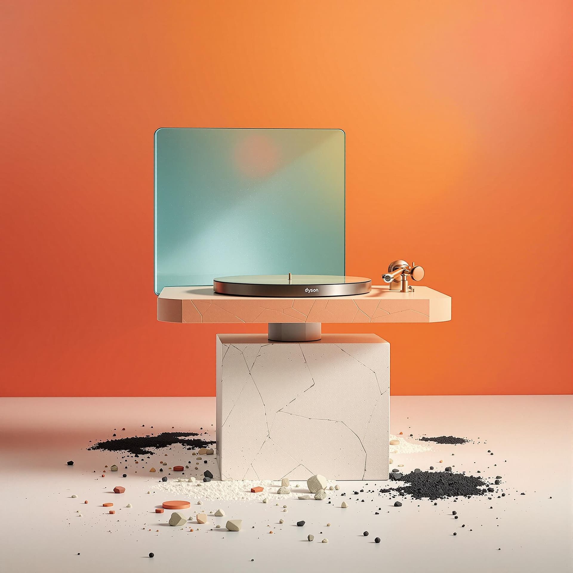 AI generated: productive photography, super resolutions, a mordern turntable design by bang and olufsen, dyson det...
