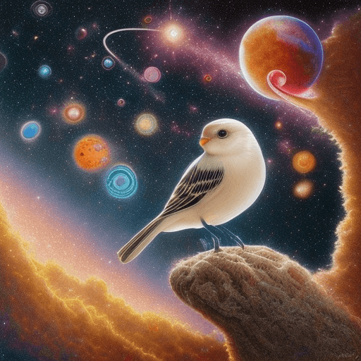 AI generated: a bird that is sitting on someone's finger, in the style of cute and colorful, mesmerizing optical i...
