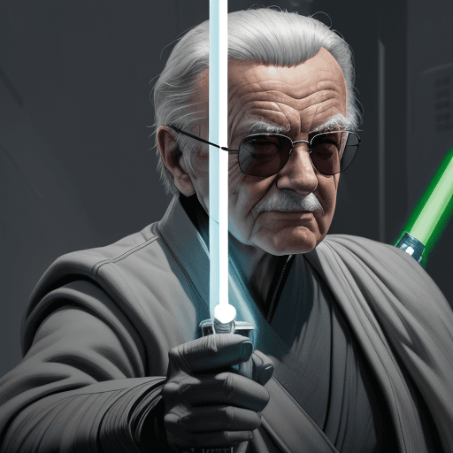 AI generated: comic book art, grey Vision from the MCU as a Jedi holding a lightsaber, highly detailed, in the sty...