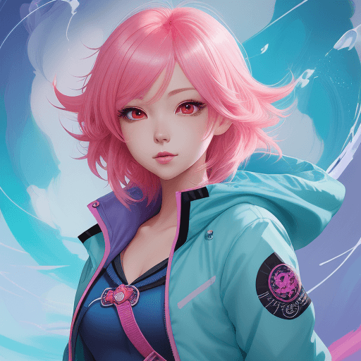 AI generated: a girl with a bright hair and a blue jacket looks at the camera, inspired by Yuumei, digital anime a...