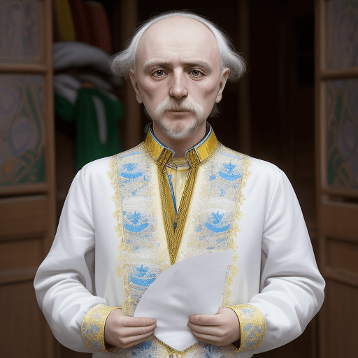 AI generated: it must be the Ukrainian writer Ivan Franko, who is dressed in a Ukrainian vyshyvanka. Franko looks ...