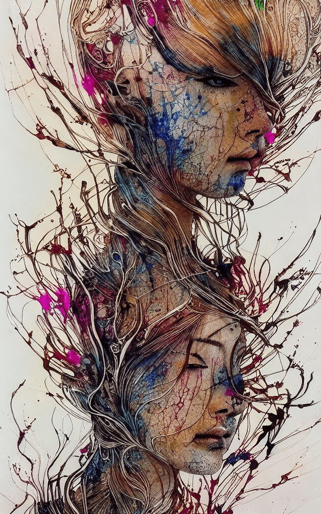AI generated: A new style merging Carne Griffiths’ intricate and detailed drawing style, alcohol ink, tea ink and ...