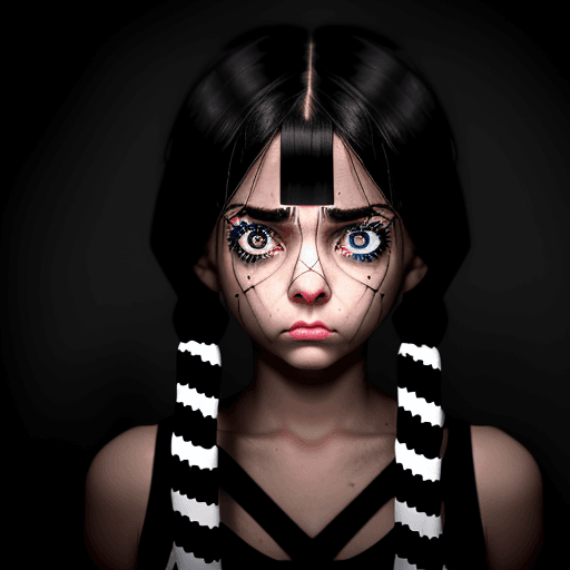 AI generated: Sad girl with black ropes in her eyes, black ropes coming out from her eyes
