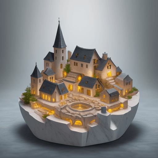 AI generated: tilt shif, 50mm photo of cute village made of marble, highly detailed, intricate, vibrant, smooth, c...