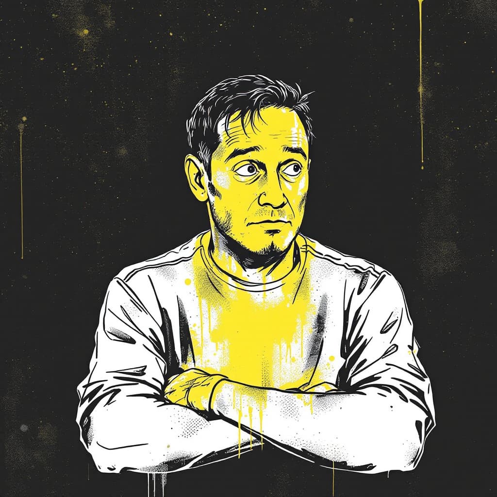 AI generated: llustration, outcast man, yellow, outlines --ar 9:16