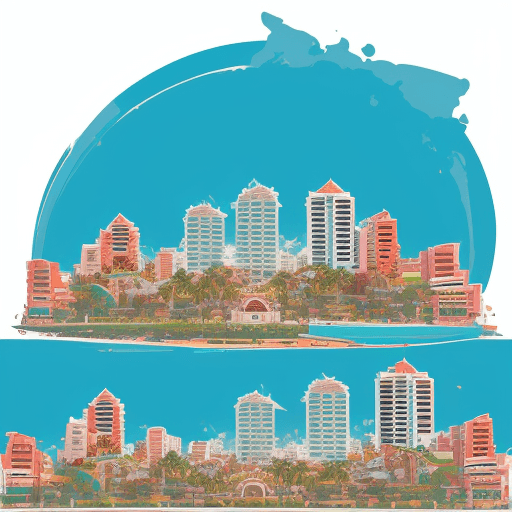 AI generated: A scenic view of the city of Puerto Vallarta, Mexico, in the style of a bold, abstract art piece, wi...