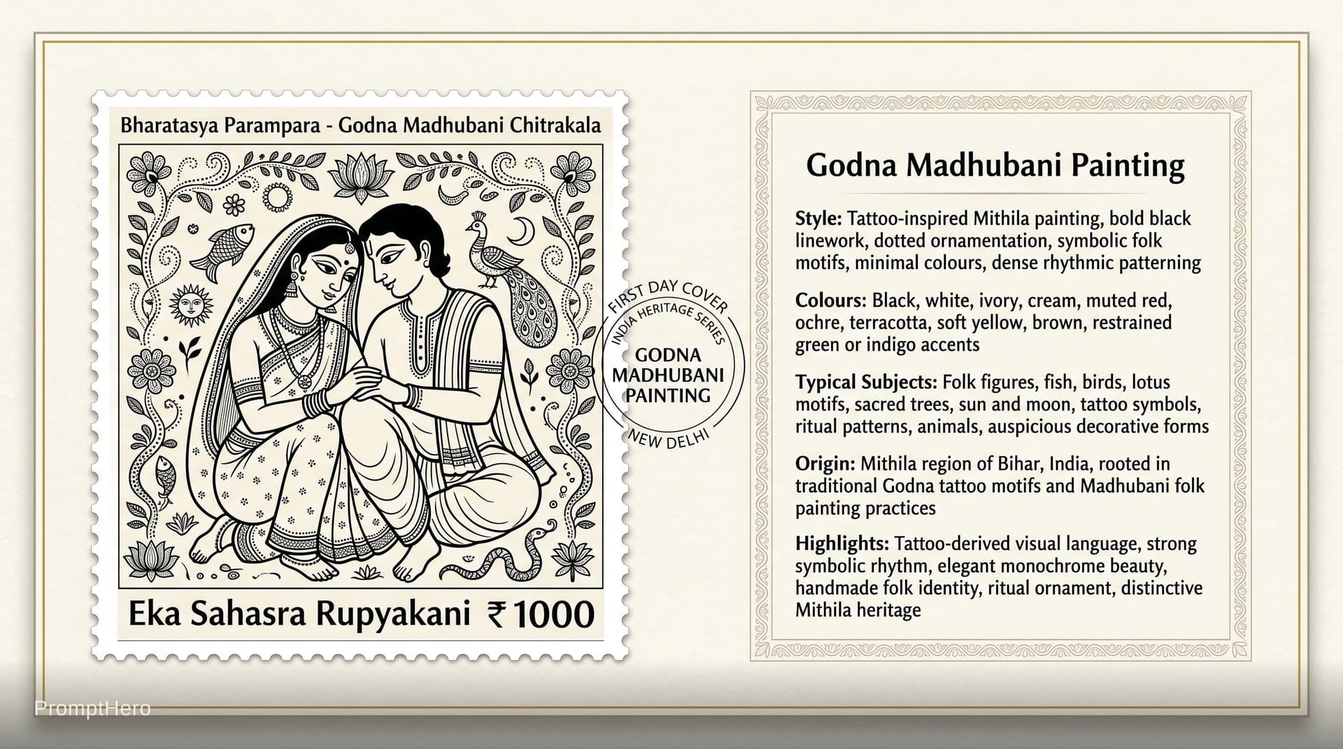 AI generated: Create a 16:9, 4K premium commemorative First Day Cover envelope inspired by India Post heritage des...