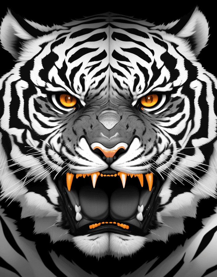 AI generated: a black and white adobe illustrator head of an ANGRY tiger, CRAZY LOOK intricate, ROOR TIGER, highly...