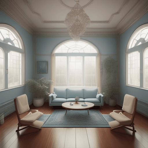 AI generated: High resolution photography interior design, dreamy sunken living room conversation pit, wooden floo...