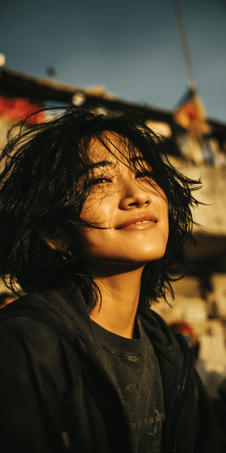 AI generated: woman, side view, slight smile, shot on a Canon A7 III --no freckles --chaos 75 --ar 1:2 --raw --pro...