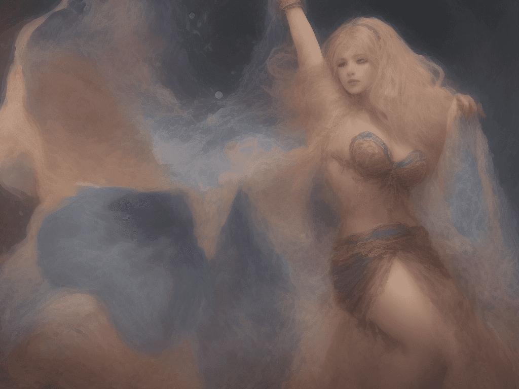 AI generated: An alluring svelte muscular stomached woman with waist length long dusty rose hair and radiant brigh...
