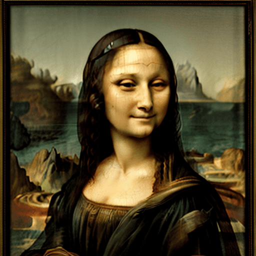 AI generated: mysterious smile of photo model Mona Lisa with delicate, elegant beauty, by Leonardo Da Vinci, in th...