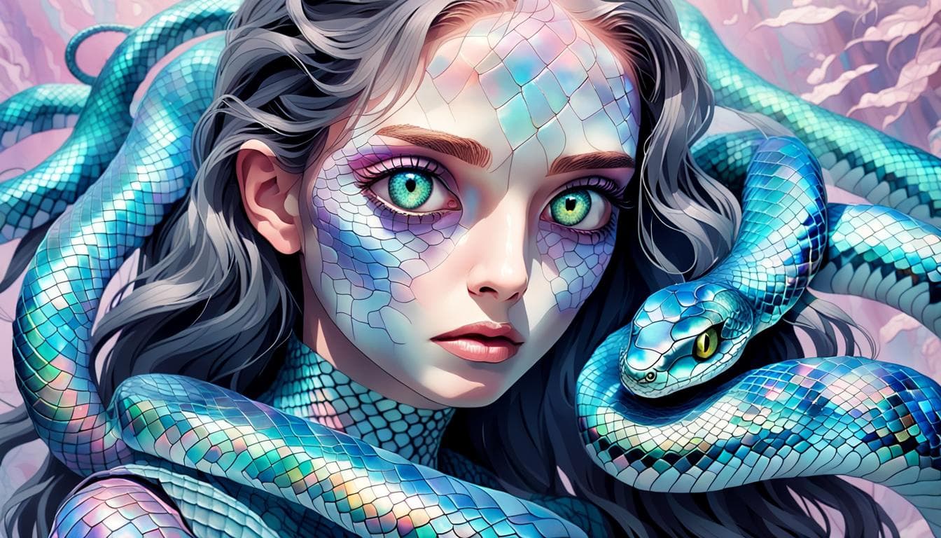 AI generated: In a chilling masterpiece of contemporary photography, a woman with expressive eyes and a flawless f...