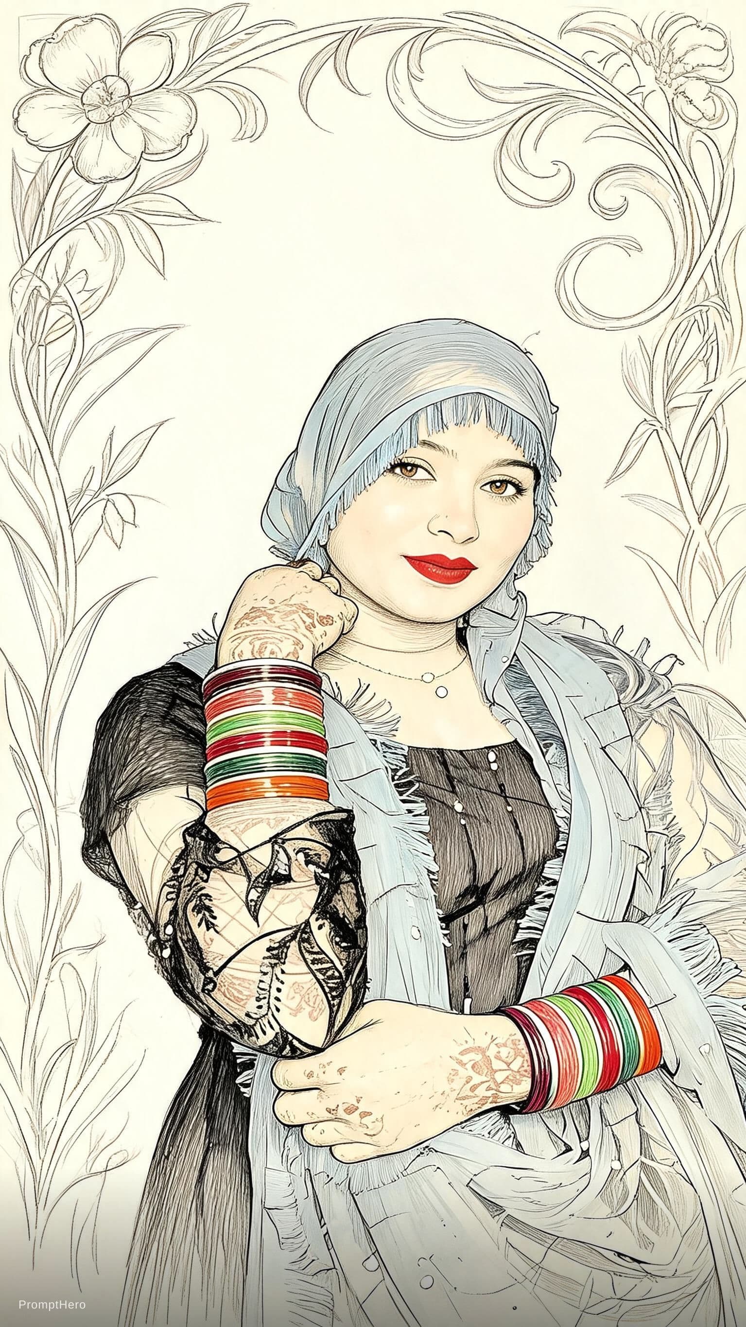 AI generated: drawing of a woman, in the style of video montages, nature-inspired art nouveau, soft-focus, I can't...
