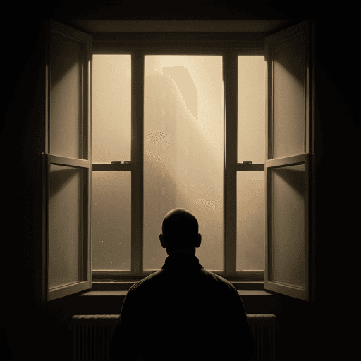 AI generated: A MAN INFORNT OF A WINDOW WHIT cinematic LIGHT