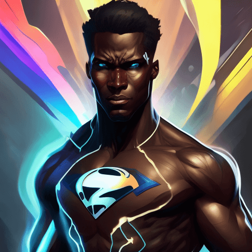 AI generated: Male, pitch black skin, Superhero head and shoulders portrait, 8k resolution concept art portrait by...