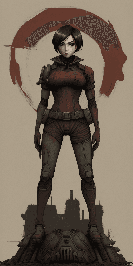 AI generated: a picture of fallout 3 character, in the style of anime art, dark red and beige, monumental ink pain...