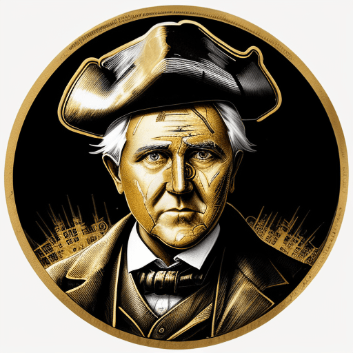 AI generated: portrait of Thomas Edison with painted face in golden brown with white outline, in the style of pira...